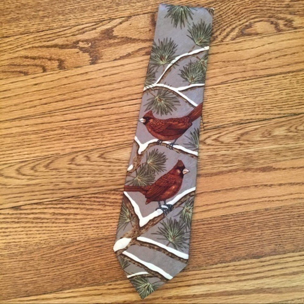 Vintage 1998 Endangered Species “Cardinal Forest” 100% Silk Red & Tan Men’s Tie